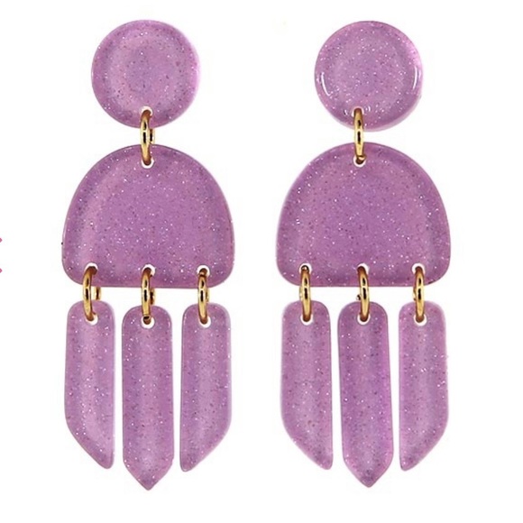 Contemporary Statement‎ Dangle Earrings Lavender Glitter Retro New Boutique - Picture 2 of 3